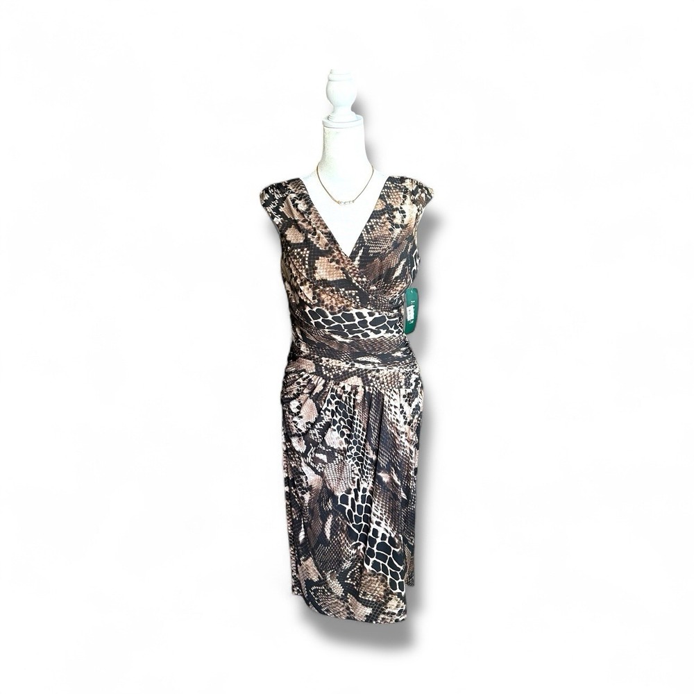 NWT Lauren Ralph Lauren Animal Print Wrap Midi Dress 6 Elegant Minimalist Glam